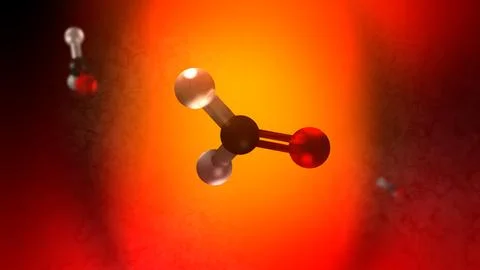 Animated Formaldehyde Molecule Spinning over Orange Cinematic Background イラスト素材