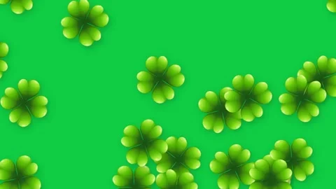 Animated Four Leaf Clovers Floating Over Solid Green Background Stock Footage 341908285