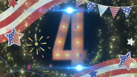 Animated fourth of july celebration background with glowing number four Stock Footage 337444637