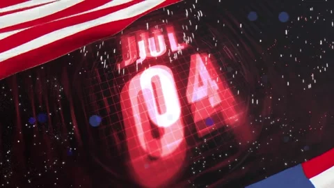 Animated Fourth of July Text with American Flag and Fireworks Background for Stock-Footage 338332171