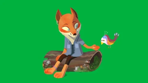 Animated fox sitting on log with green s... | Stock Video | Pond5