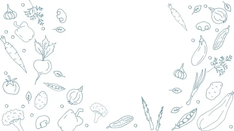 Animated frame of drawn flat vegetable icons on a white background with space Stock Footage 315504139