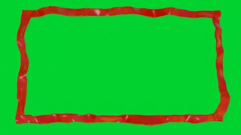 Animated frame of red deforming tape on green background. 3d render looped anima Stock Footage 304650135