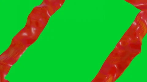 Animated frame of red deforming tape on green background. 3d render looped anima Stock Footage 304650146