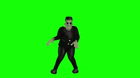 Animated Frankenstein performing Thriller Dance Stock Footage 162934375