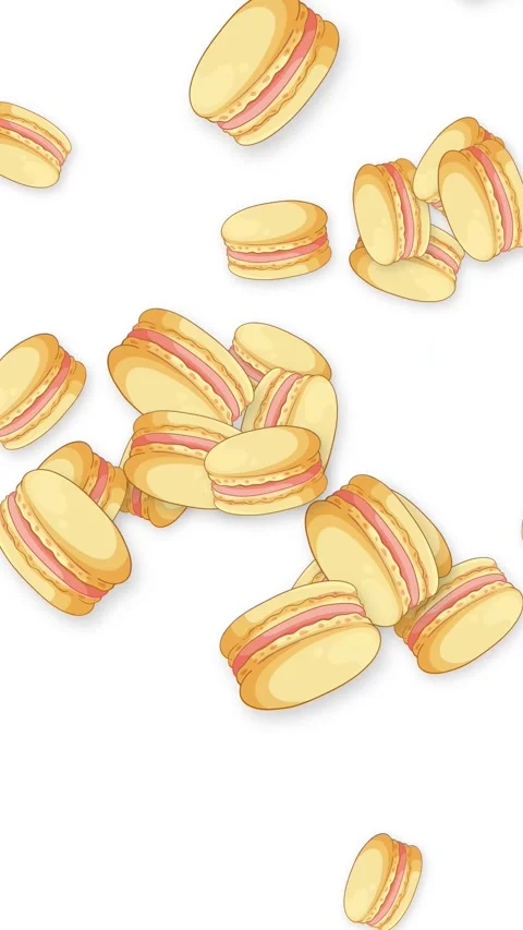 Animated French Macarons Falling and Floating on White Background Stock Footage 345206616