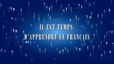 Animated French text "It's time to learn French" with falling letters blue BG Stock Footage 280690024