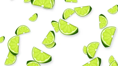 Animated Fresh Lime Slices Falling Downwards on White Background Stock Footage 346569943