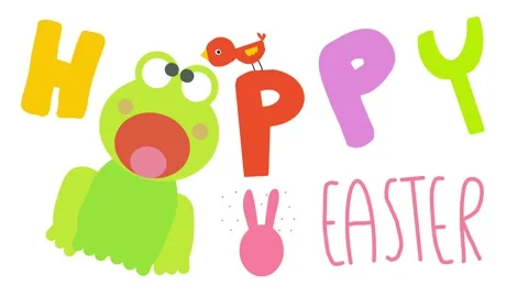 Animated frog says "Hoppy Easter" with a bird Stock-Footage 311847591