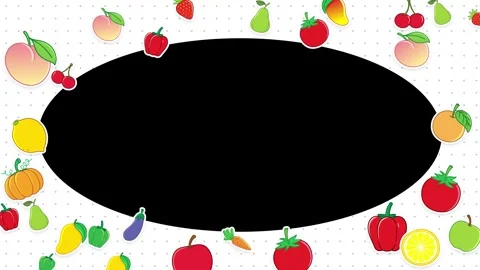 Animated Fruit and Vegetable Border with Oval Copy Space Frame Stock Footage 345297256