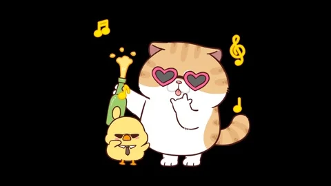Animated Funny Cat Celebrating Opening a Champagne Bottle - Transparent Bac.. Stock Footage 282790080
