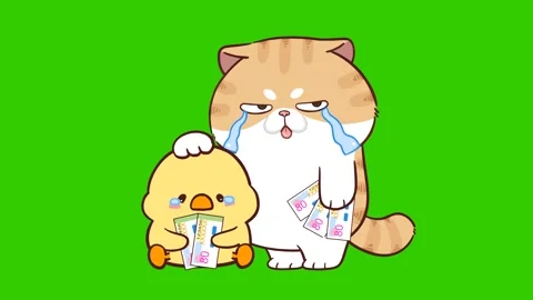 Animated Funny Cat Consoling a Duck Who Lost the Lottery - Green Screen Stock Footage 282789018