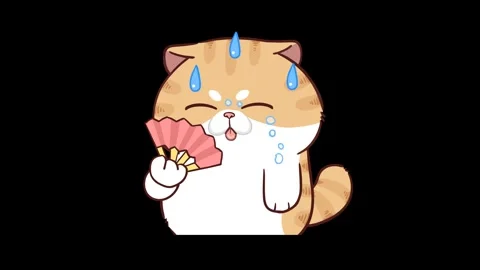 Animated Funny Cat Cooling Down with a Fan - Transparent Background Stock Footage 282789285