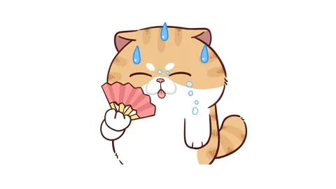 Animated Funny Cat Cooling Down with a Fan - White Background Stock Footage 282789294