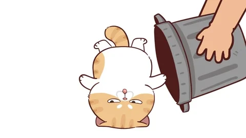 Animated Funny Cat Dumped in Trash - White Background Stock Footage 282789056