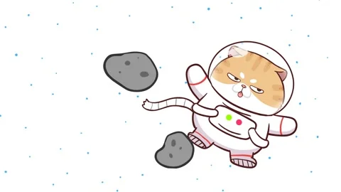 Animated Funny Cat Floating in Spacesuit - White Background Stock Footage 282789014