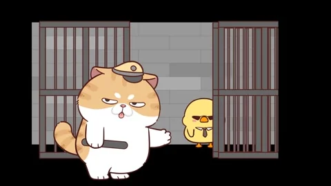 Animated Funny Cat Inviting to Jail - Transparent Background Stock Footage 282790178