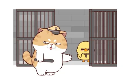 Animated Funny Cat Inviting to Jail - White Background Stock Footage 282790187