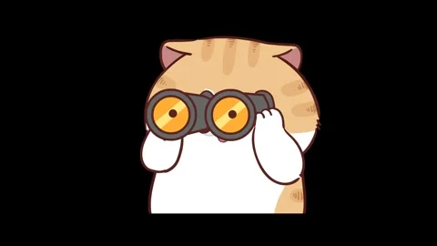 Animated Funny Cat Looking Through a Telescope - Transparent Background Stock Footage 282790193