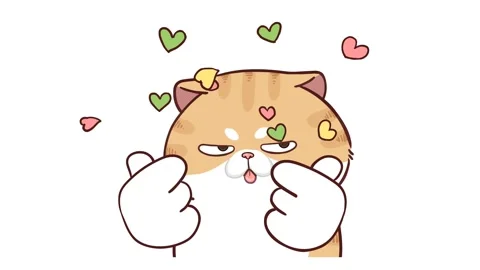 Animated Funny Cat Making Mini Heart Gesture - White Background Stock Footage 282789158