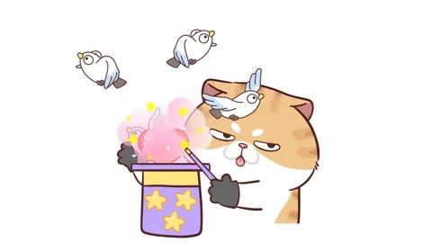 Animated Funny Cat Performing Magic Trick with a Bird Flying Out of the Hat.. Stock Footage 282790132