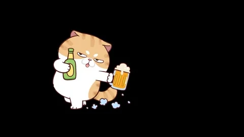Animated Funny Cat Running Holding Beer - Transparent Background Stock Footage 282790232