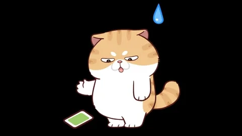 Animated Funny Cat Surprised Drops Phone - Transparent Background Stock Footage 282789266
