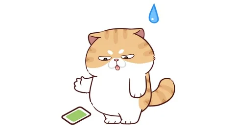 Animated Funny Cat Surprised Drops Phone - White Background Stock Footage 282789275