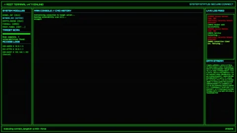 Animated futuristic hacker UI. Grid layout with glowing green cyan panels. 動画素材 308195700
