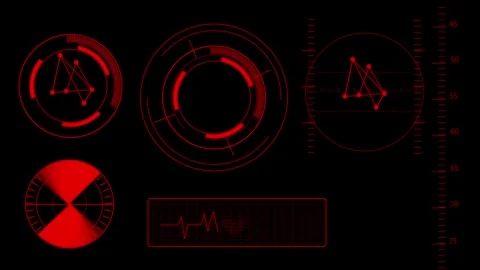 Animated futuristic HUD interface with glowing red elements graphs and circ.. Stock Footage 259767511
