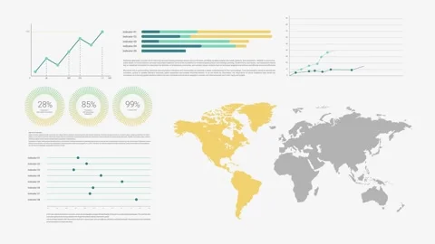 Animated futuristic pie graphs, charts, maps, america, usa, user screen Stock Footage 307296140