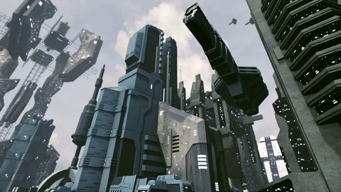 Animated futuristic scifi city with spac... | Stock Video | Pond5