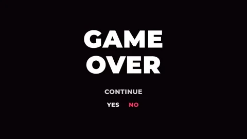 Animated game over screen with continue option on black background 4K Stock Footage 340154066