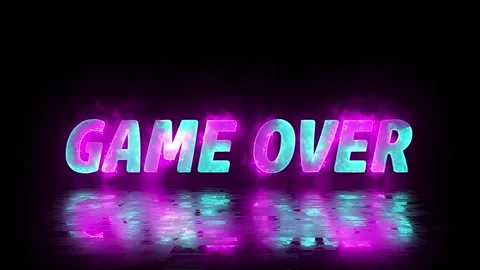 Animated game over text with neon glowing effect and reflection on a dark floor Stock Footage 333299469