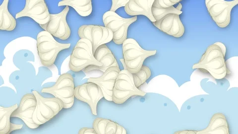 Animated Garlic Bulbs Falling Against Blue Sky and White Clouds Background Stock Footage 340323329