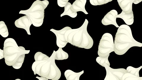 Animated Garlic Bulbs Falling Downward Against a Solid Black Background Stock Footage 347252513