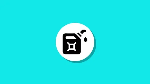 Animated gas can icon with dripping fuel symbol on a clean bright blue back.. Stock Footage 327762579