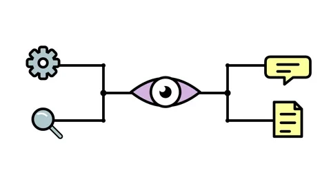 Animated Gear to Eye Icon Transition with Document Interaction Vídeos de archivo 339386921