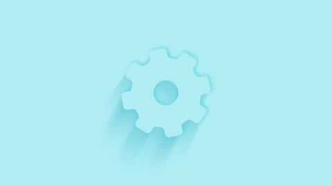 Animated gear wheel icon with shadow on blue background. Neumorphism minimal Video stock 159829282