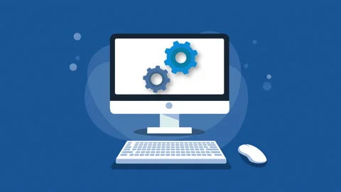 Animated gears cog on a desktop screen Stock Footage 219716374