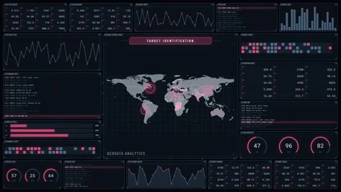 Animated geodata analytics dashboard with world map target identification 스톡 동영상 346959440