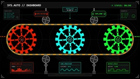 Animated Geometric Circular Gear Icon with Color Transition Motion Design Stock Footage 339384763
