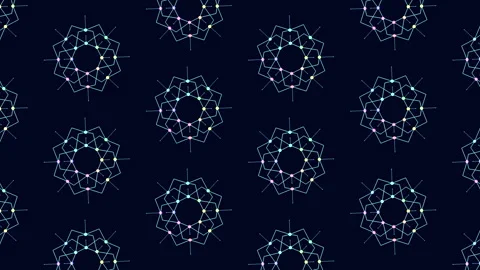 Animated geometric network pattern with glowing nodes on dark blue background Stock Footage 330061451