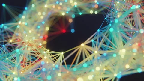 Animated geometry plexus on a dark background with glowing circles Stock Footage 253607929