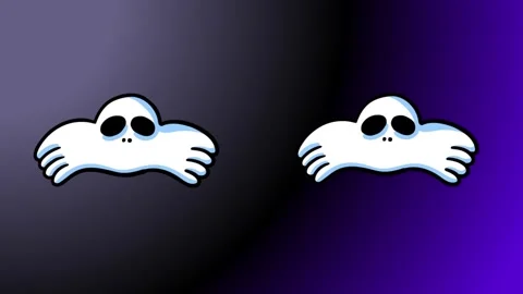 Animated ghost characters flapping hands on dark purple background loop. Stock Footage 346723179