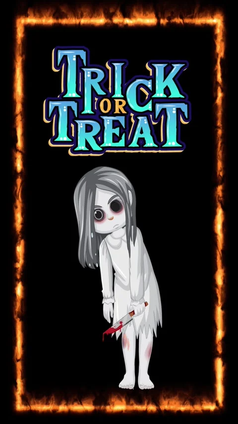 Animated Ghost Girl with Trick or Treat Text in Fire Frame Stock Footage 339753654