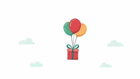 Animated Gift Box Floating with Colorful Balloons in the Sky 库存影片 334327440