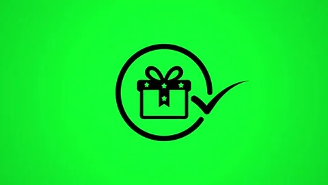 Animated gift box icon with check mark on green background screen indicatin.. Stock Footage 346498071