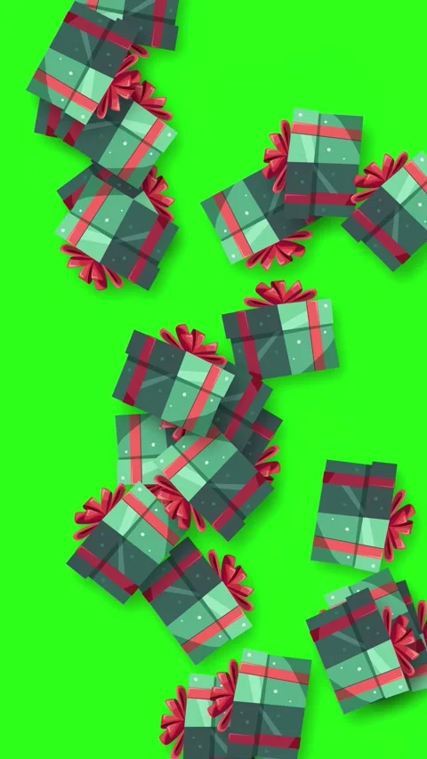 Animated Gift Boxes Bursting and Falling on Green Screen Vertical Stock Footage 345208695