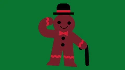 Animated gingerbread cookie character with hat and cane smiling cheerfully Stock Footage 320286834